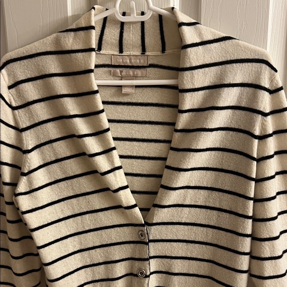 Banana Republic Black and Cream Striped Cardigan